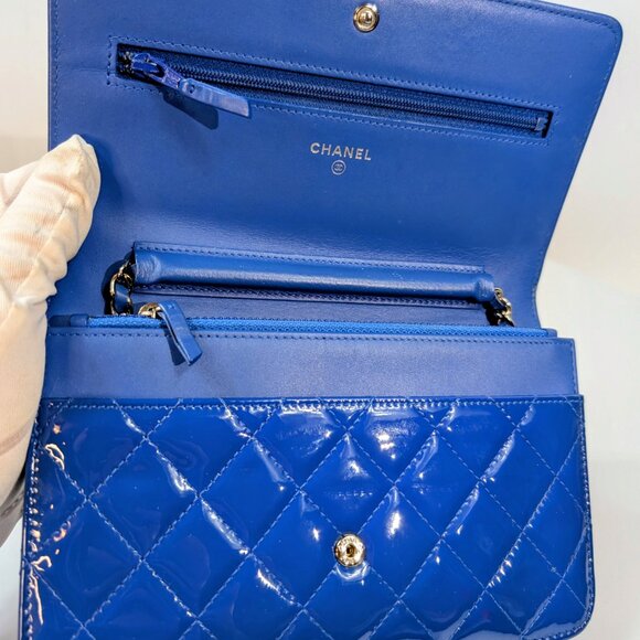 Chanel Bright Blue Boy Patent Leather Wallet On Chain (WOC) - Picture 10 of 16